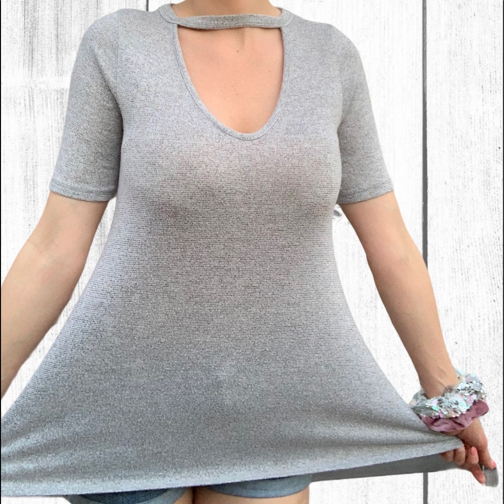 Soft Grey Keyhole Top